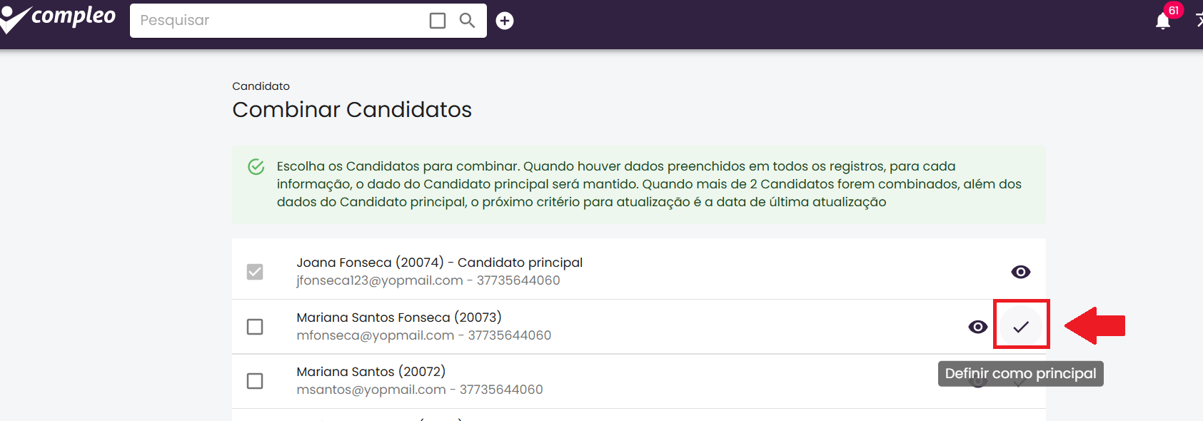 Resultado da pesquisa de candidatos