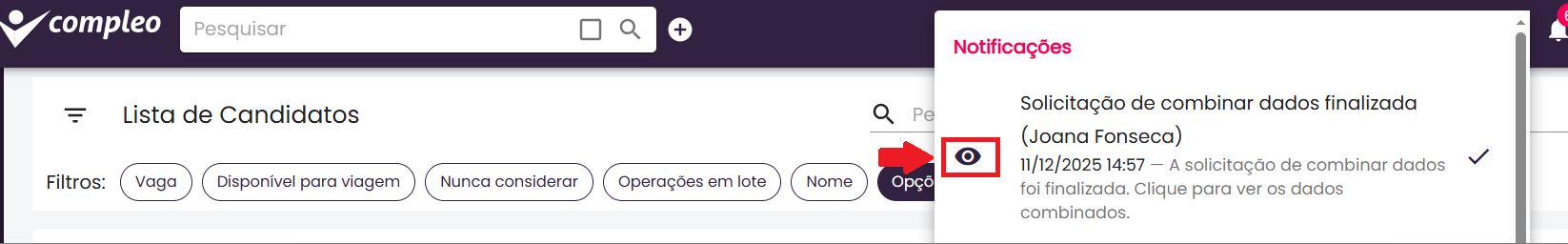 Detalhes dos candidatos disponíveis