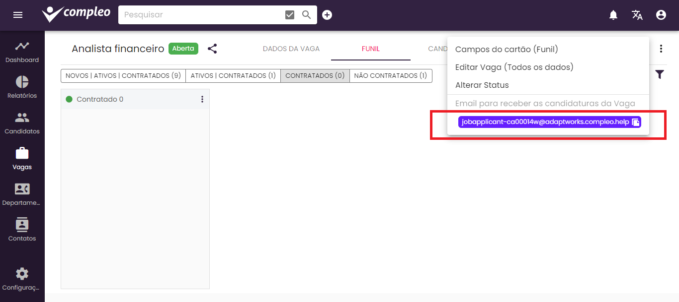 Menu Operações de Extração