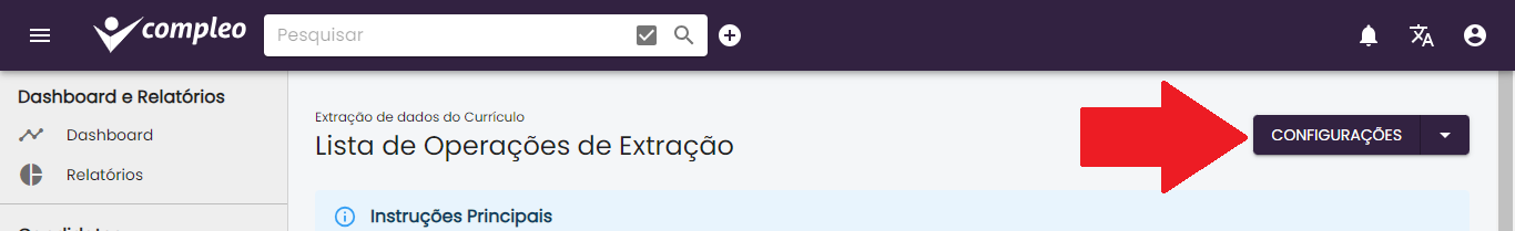 Botão Configurações