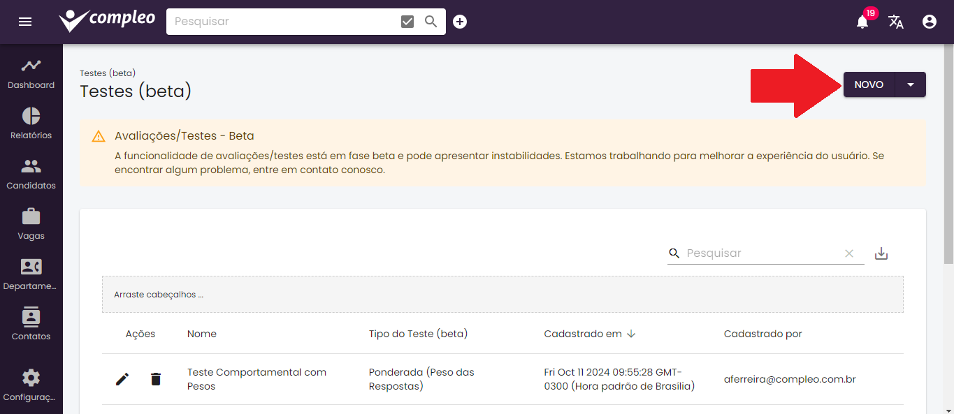 Página de Testes (beta)