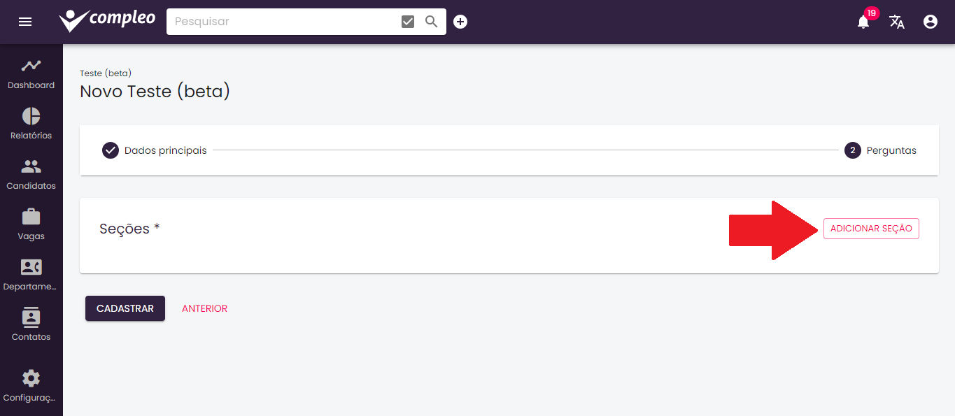 Adicionar seção e pergunta