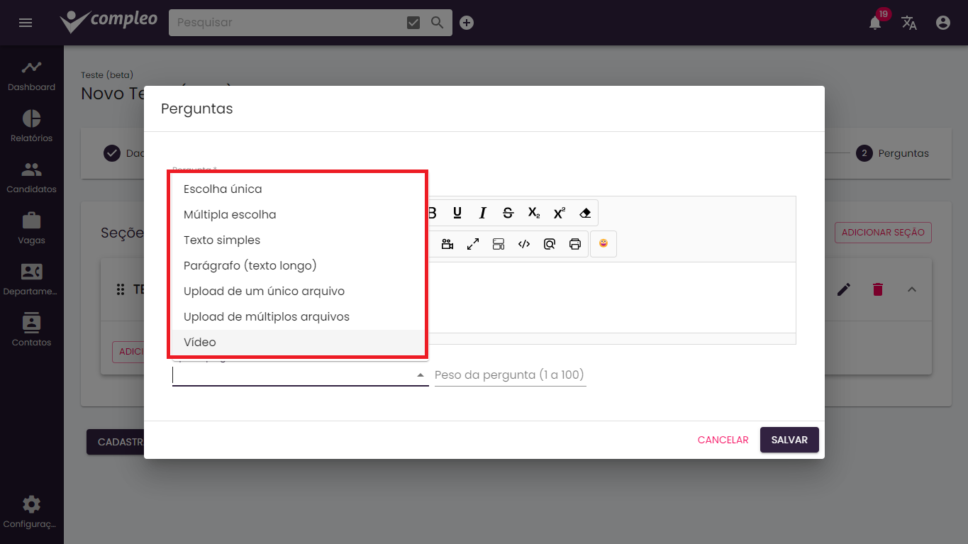 Adicionar pergunta - destaque